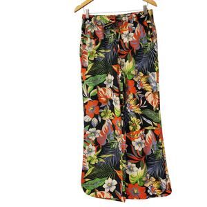 C&C California Tropical Print Wide Leg Split Pants Womens Size Med Linen Blend